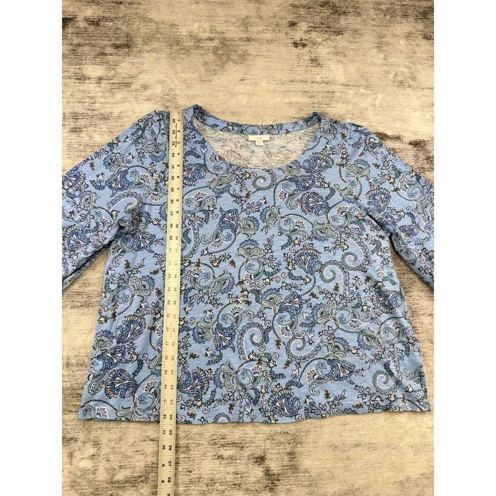 J.Jill Blue Paisley Print Scoop Neck 3/4 Sleeve Cotton Modal Blouse Boxy Sz XL